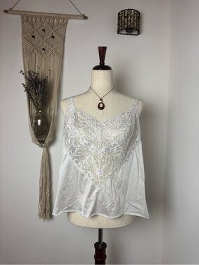 Vintage White Lace-Front Satin Tank Top
